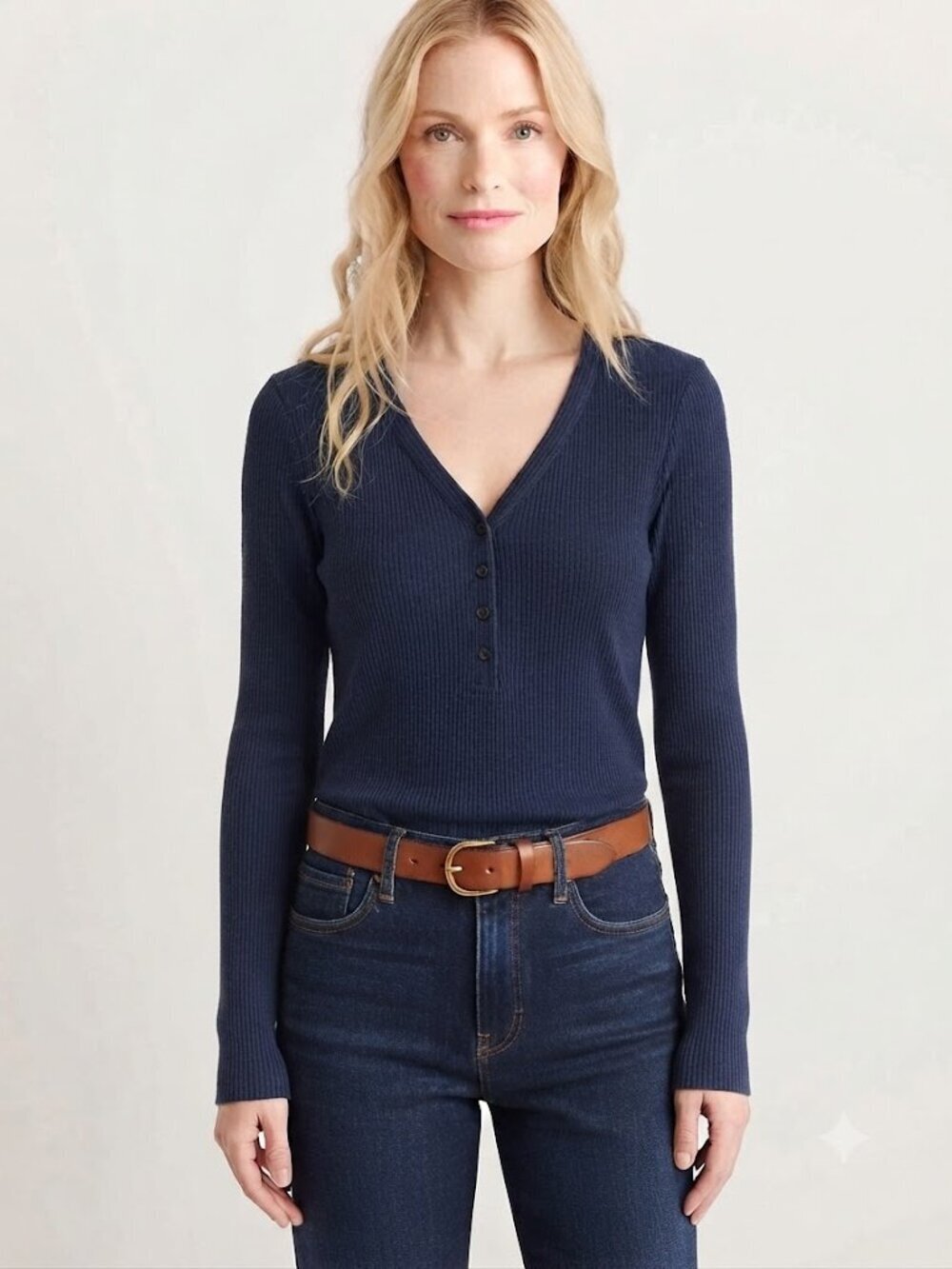 Madewell Brushed Rib Knit Long Sleeve Henley Tee Navy Size XS NWT